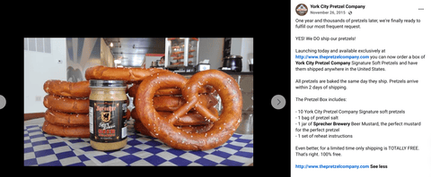 Facebook screenshot announcing shipping in 2015